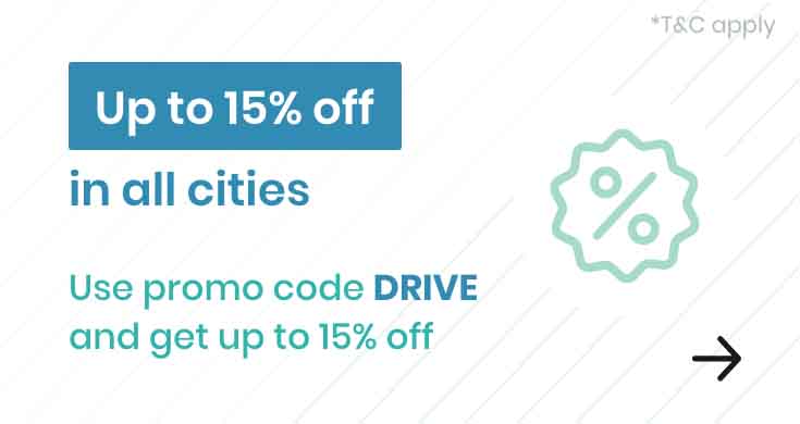 upto 15 percent off on all cities car rental
